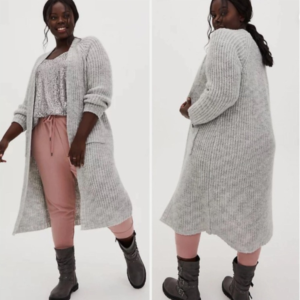 torrid Light Gray Long Open-Front Ribbed Cardigan REPOSH